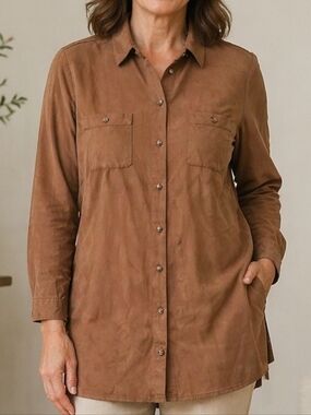 J. Jill Button Front Tunic Shirt sz Petite Small Long /Rolled Sleeves Casual Top